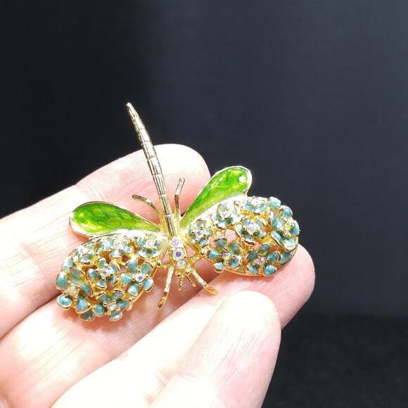 Vintage Enamel Dragonfly Brooch, Signed Kirk's Folly , AB Rhinestones - Picture 3 of 10